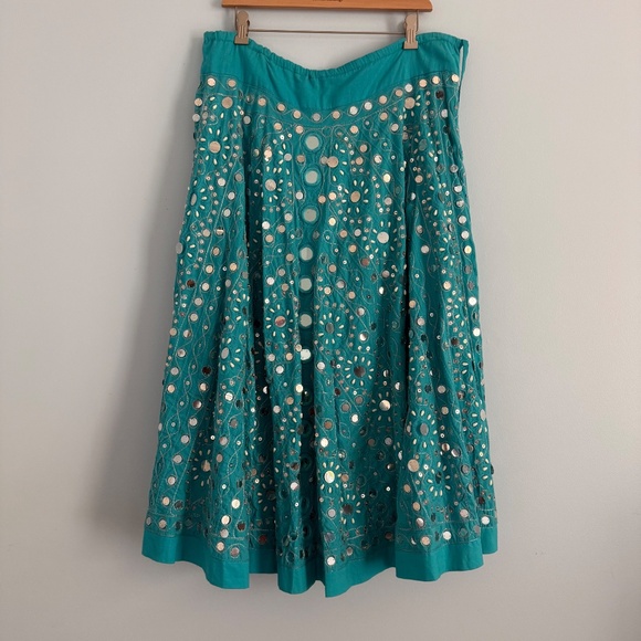 Soft Surroundings Turquoise Sequin Mirror Beaded Preciosa Maxi Skirt Size L - Picture 2 of 8
